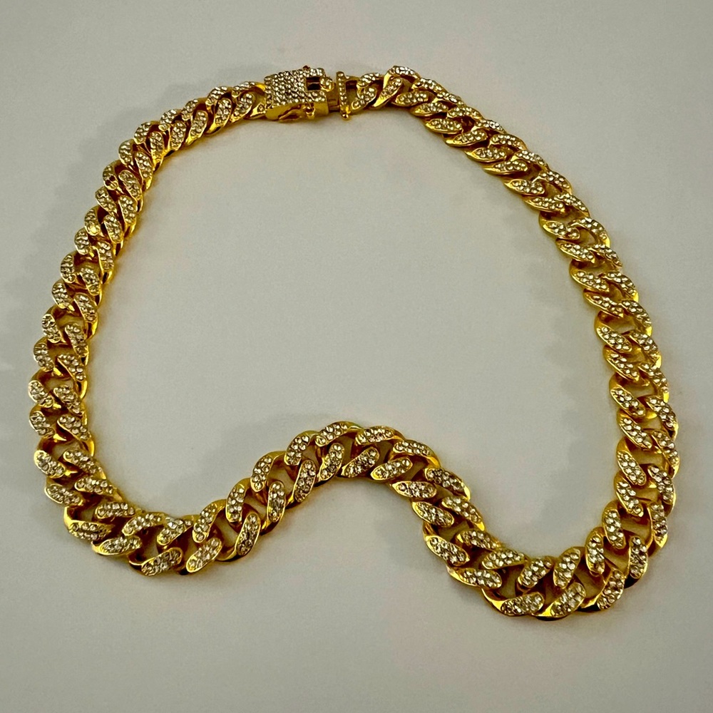 Mens Miami Cuban Link Chain Iced Choker Necklace 14k Gold PL 19mm 18" micropave